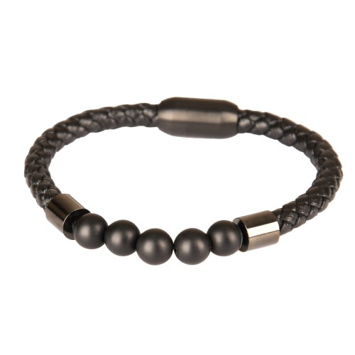 Bransoletka skórzana pleciona z czarnymi koralikami.jpg