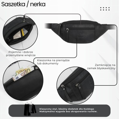 Czarna saszetka męska nerka Paolo Peruzzi AY-29-HBL