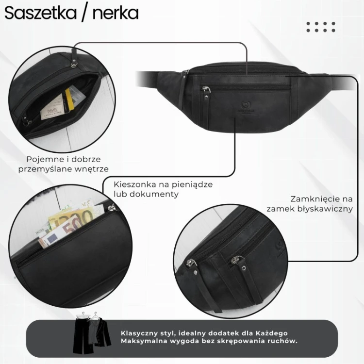 Czarna saszetka męska nerka Paolo Peruzzi AY-29-HBL
