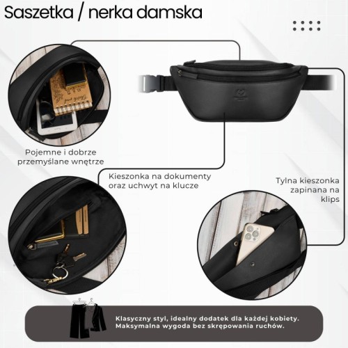 Czarna skórzana saszetka nerka damska Paolo Peruzzi AY-14-BL