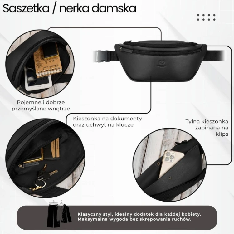 Czarna skórzana saszetka nerka damska Paolo Peruzzi AY-14-BL