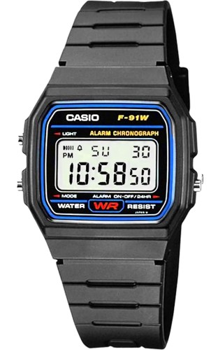 Czarny zegarek cyfrowy CASIO F-91W-1YEG z wyświetlaczem LCD.jpg