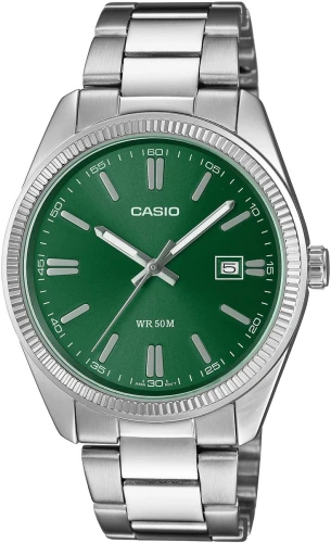 Zegarek męski CASIO MTP-1302PD-3AVEF z zieloną tarczą i srebrną bransoletą.jpg