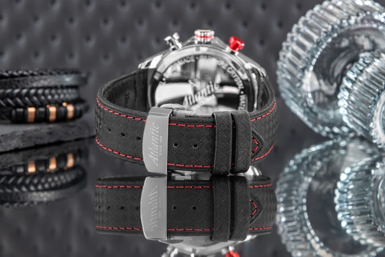 Czarny skórzany pasek Atlantic Grand Prix Chrono 55463.41.65