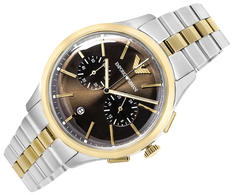 Emporio Armani Dario AR80084SET z brązową tarczą i srebrno-złotą bransoletą