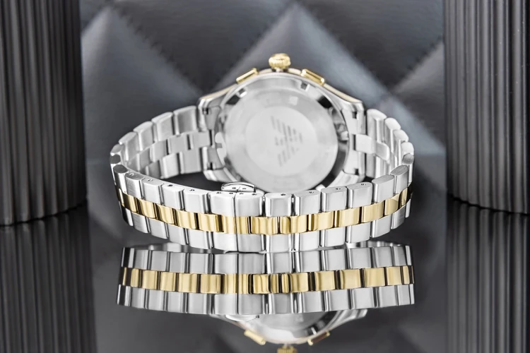 Srebrno-złota bransoleta zegarka Emporio Armani Dario AR80084SET